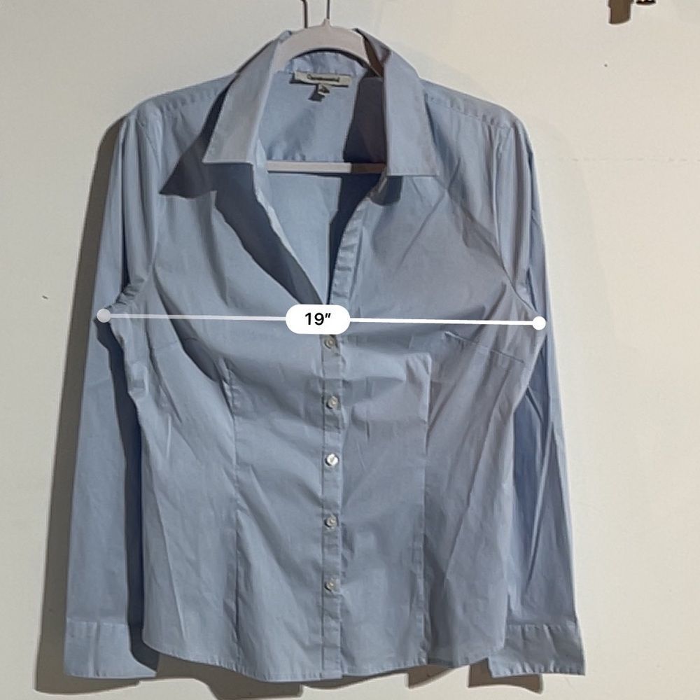 Quintessential blue pink stripe button down blouse - Picture 12 of 14
